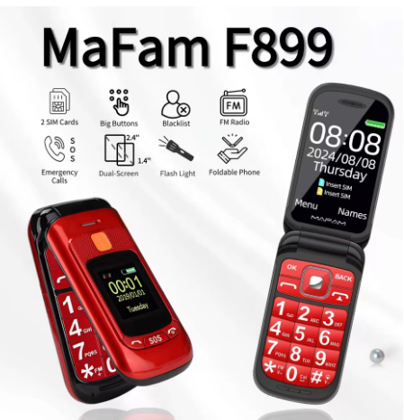 📱 MaFam F899 – Telefono a Conchiglia con Tasti Grandi per Anziani, Persone con Disabilità e Difficoltà Visive – Un vero Salvavita