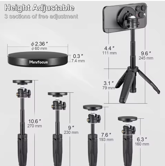 Treppiede magnetico per smartphone Selfie Stick con testa girevole 360°